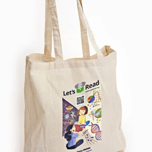 Tas blacu yang memiliki sablon Lets Read